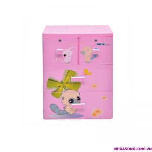 Tủ nhựa Pucca 3 tầng 4 ngăn kéo - hồng, nhiều hình