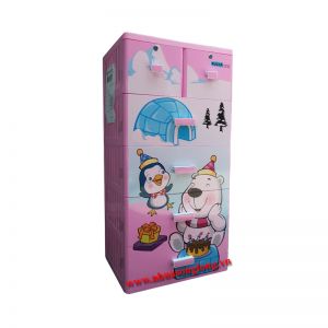 Tủ nhựa Song Long Pucca 5 tầng 6 ngăn kéo - màu hồng, hình gấu